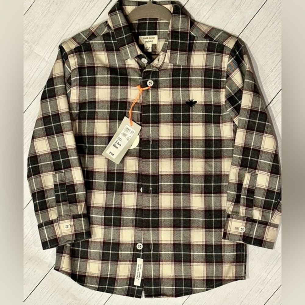 ✨River Island Kids✨ (Boys) NWT Button Up Grey, Cream and Maroon Flannel